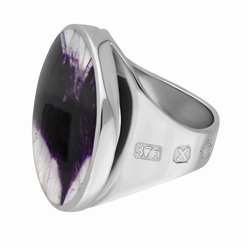 9ct White Gold Blue John Queen's Jubilee Hallmark Medium Round Ring D