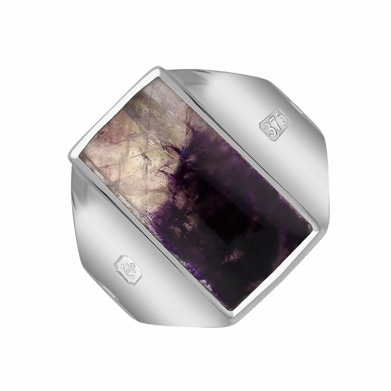 9ct White Gold Blue John Queen's Jubilee Hallmark Small Oblong Ring D