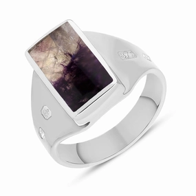 9ct White Gold Blue John Queen's Jubilee Hallmark Small Oblong Ring D