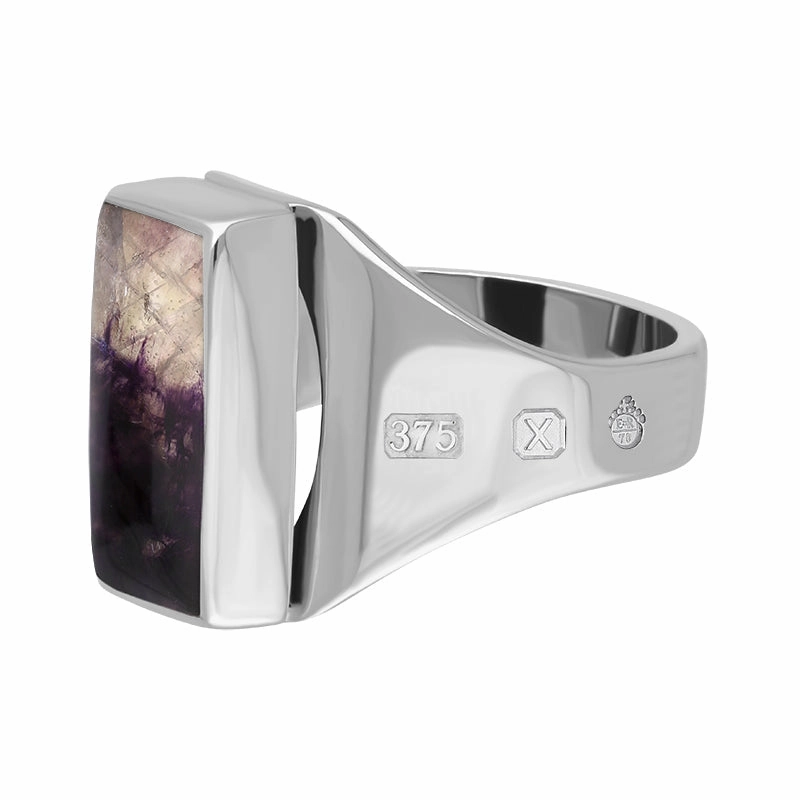 9ct White Gold Blue John Queen's Jubilee Hallmark Small Oblong Ring D