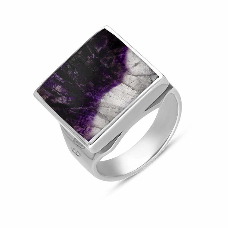 9ct White Gold Blue John Queen's Jubilee Hallmark Small Square Ring D