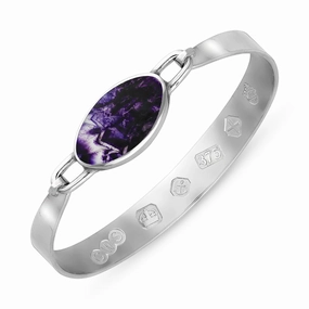 9ct White Gold Blue John Queen's Jubilee Hallmark Wide Oval Bangle D