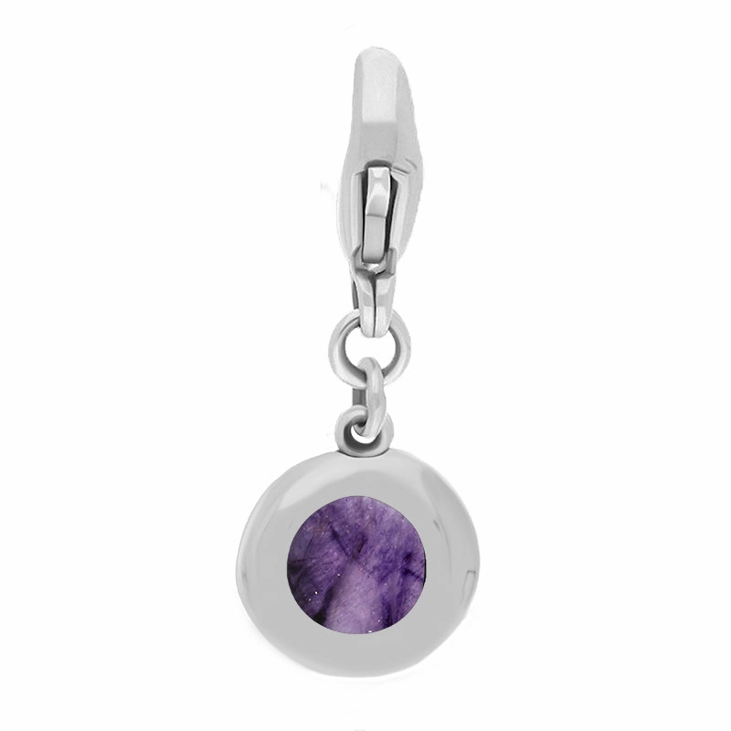 9ct White Gold Blue John Round Shaped Heart Clip Charm