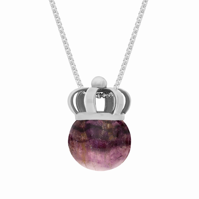 9ct White Gold Blue John Royal Crown 11mm Bead Pendant
