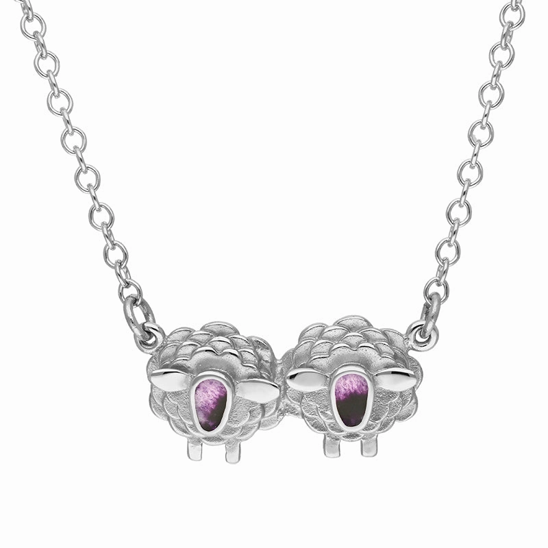 9ct White Gold Blue John Two Sheep Necklace