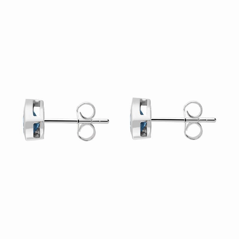 9ct White Gold Blue Topaz 6x4mm Pear Rub Over Stud Earrings