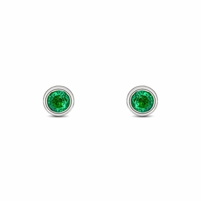 9ct White Gold Emerald 3mm Round Rub Over Set Stud Earrings