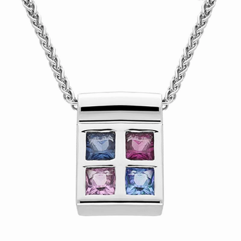 9ct White Gold Four Stone Princess Cut Sapphire Square Necklace