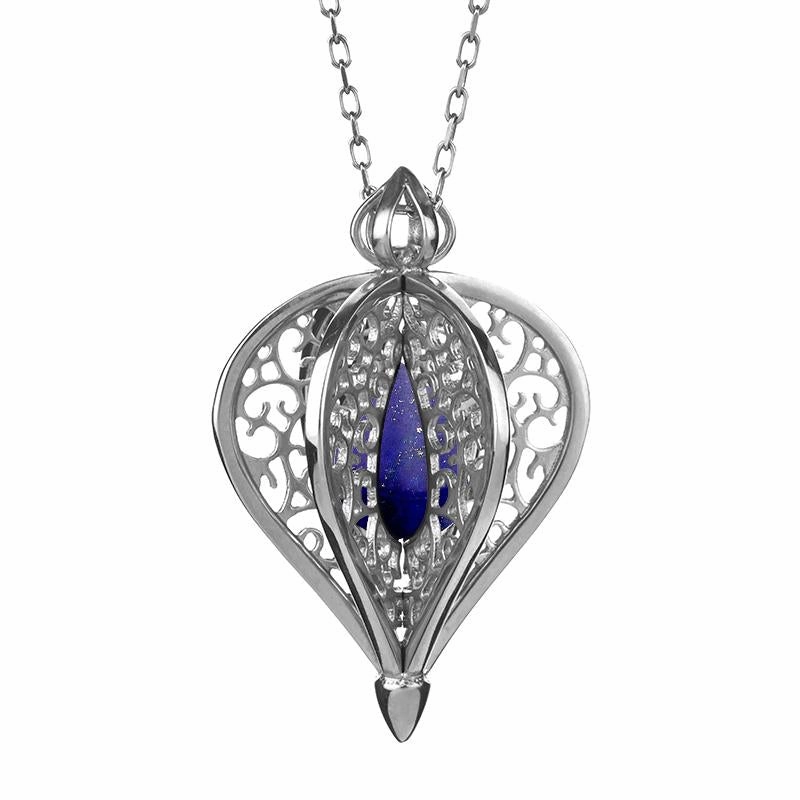 9ct White Gold Lapis Lazuli Flore Filigree Small Necklace