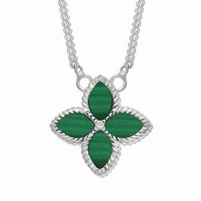9ct White Gold Malachite Eden Small Marquise Flower Necklace
