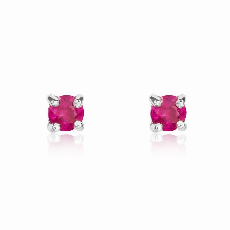 9ct White Gold Ruby 3mm Round Claw Set Stud Earrings
