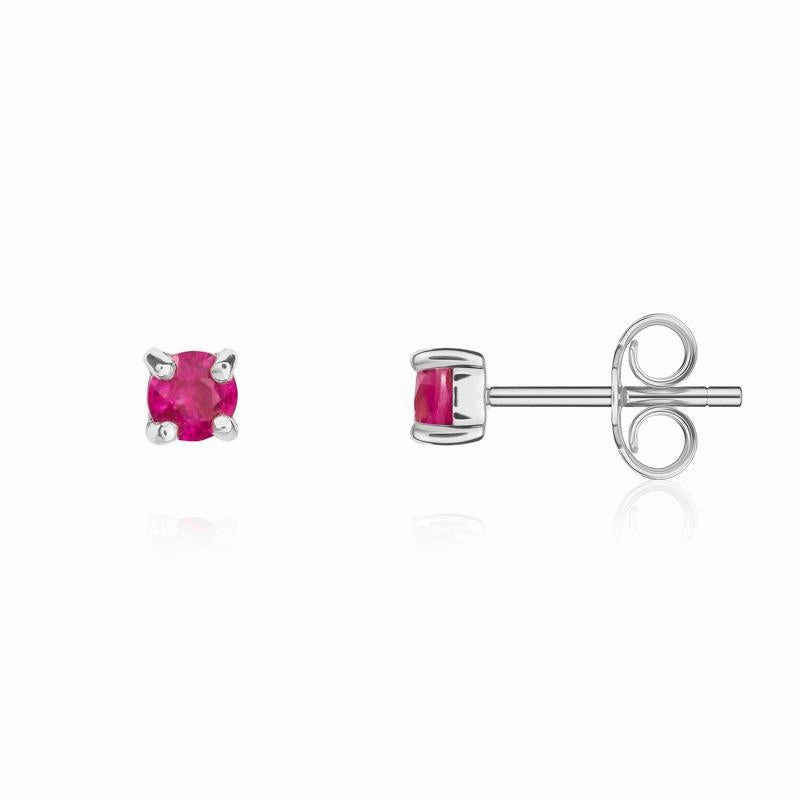 9ct White Gold Ruby 3mm Round Claw Set Stud Earrings