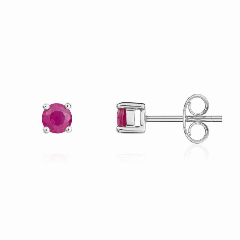9ct White Gold Ruby 4mm Round Claw Set Stud Earrings