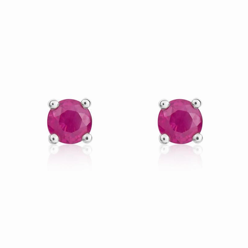 9ct White Gold Ruby 4mm Round Claw Set Stud Earrings