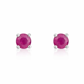 9ct White Gold Ruby 4mm Round Claw Set Stud Earrings
