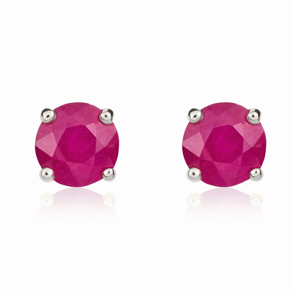 9ct White Gold Ruby 5mm Round Claw Set Stud Earrings