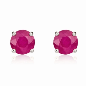 9ct White Gold Ruby 5mm Round Claw Set Stud Earrings