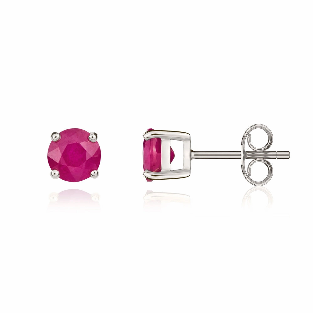 9ct White Gold Ruby 5mm Round Claw Set Stud Earrings