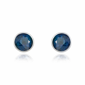 9ct White Gold Sapphire 5mm Round Rub Over Set Stud Earrings