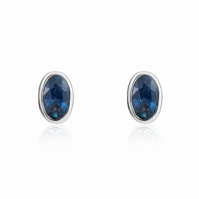 9ct White Gold Sapphire 5x3mm Oval Rub Over Set Stud Earrings