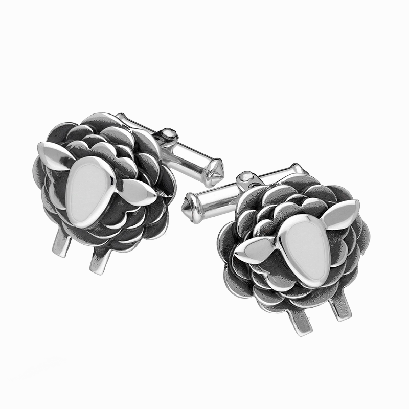 9ct White Gold Sheep Cufflinks