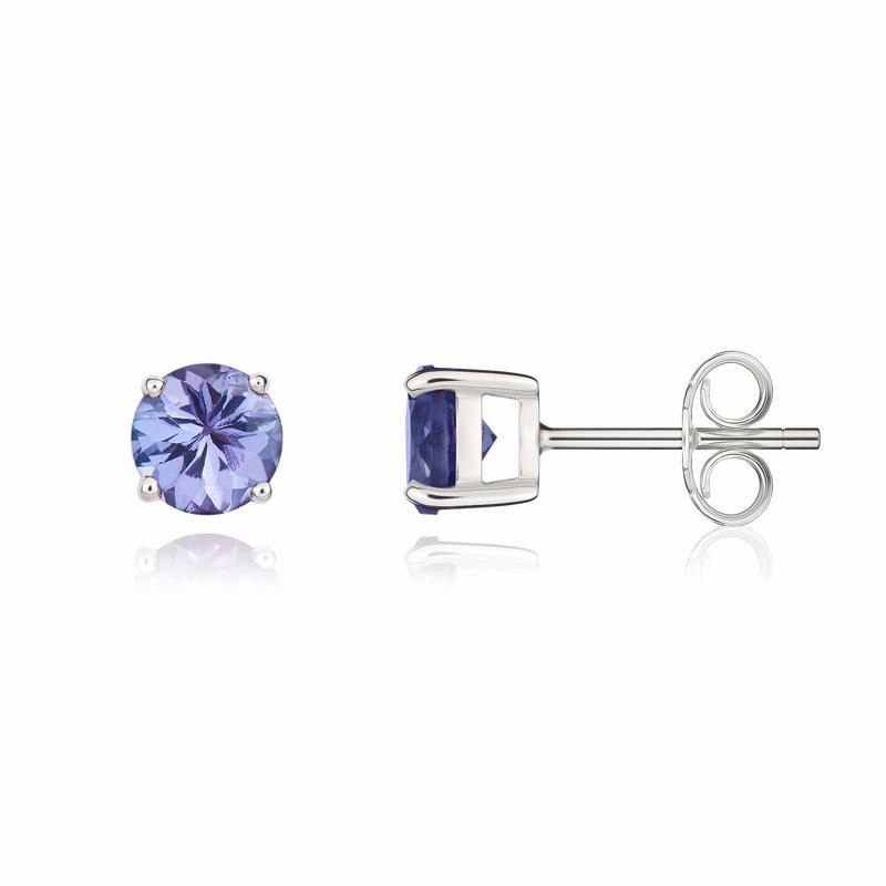 9ct White Gold Tanzanite 5mm Round Claw Set Pendant and Stud Earrings Set