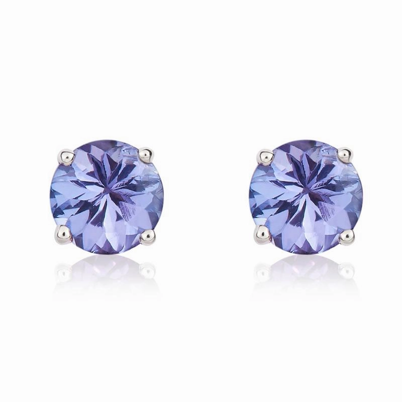 9ct White Gold Tanzanite 5mm Round Claw Set Pendant and Stud Earrings Set