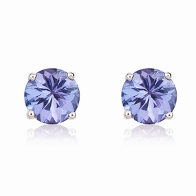 9ct White Gold Tanzanite 5mm Round Claw Set Stud Earrings