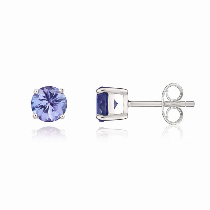 9ct White Gold Tanzanite 5mm Round Claw Set Stud Earrings
