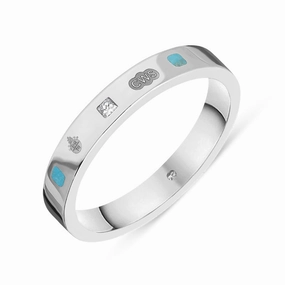 9ct White Gold Turquoise 0.05ct Diamond Queen's Jubilee Hallmark Princess Cut 3mm Ring D