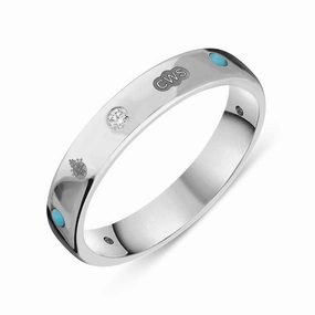 9ct White Gold Turquoise 0.08ct Diamond Queen's Jubilee Hallmark 4mm Ring D