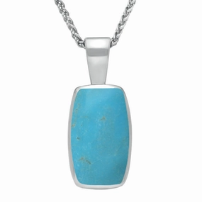 9ct White Gold Turquoise Barrel Shaped Necklace