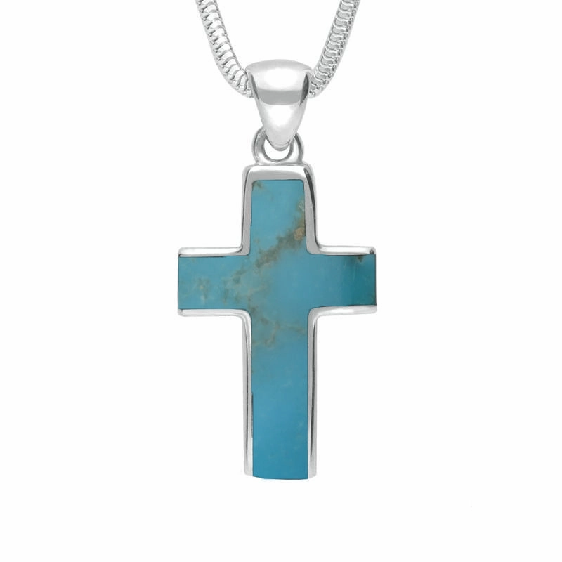 9ct White Gold Turquoise Channel Set Cross Necklace