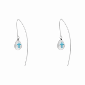 9ct White Gold Turquoise Cross Disc Drop Earrings