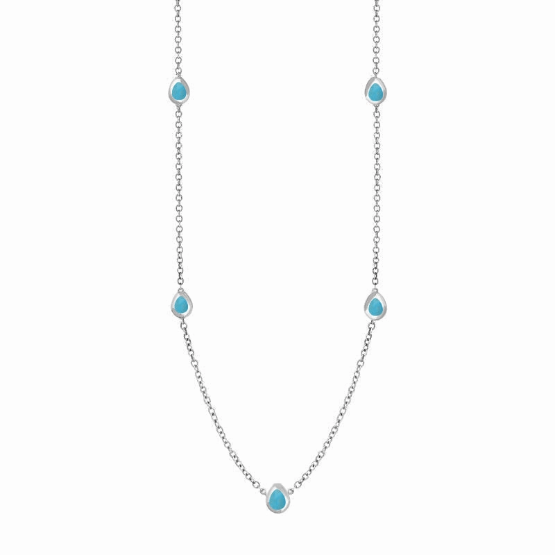 9ct White Gold Turquoise Fleur De Lis Link Disc Chain Necklace
