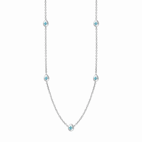 9ct White Gold Turquoise Fleur De Lis Link Disc Chain Necklace