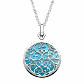 9ct White Gold Turquoise Flore Filigree Necklace