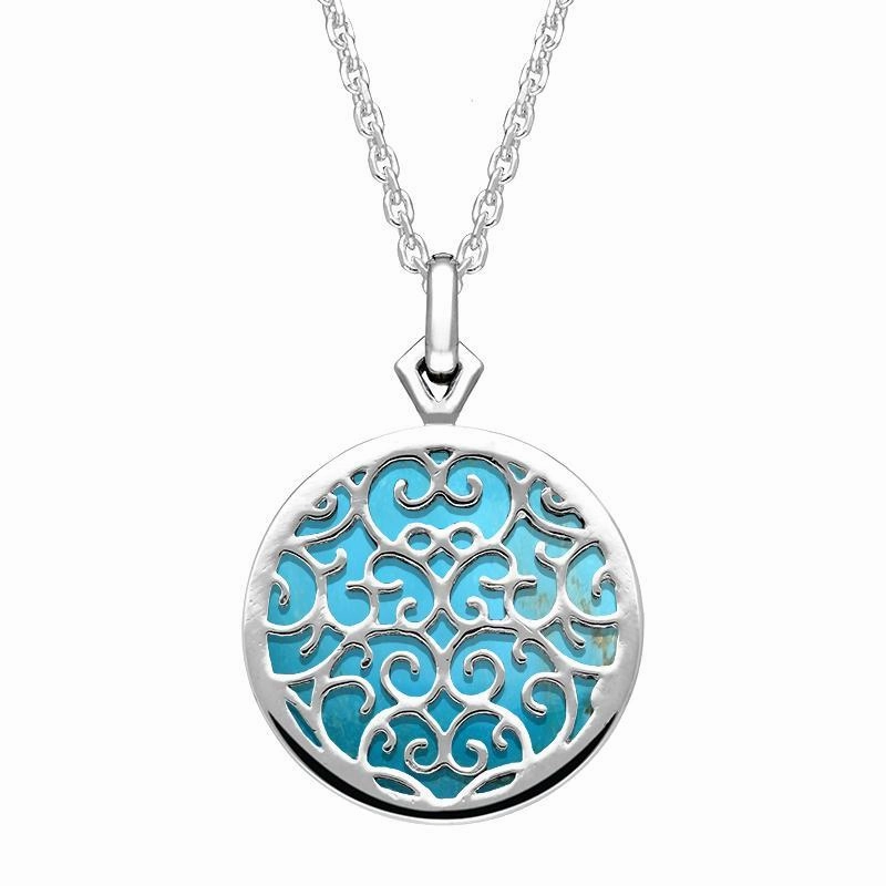 9ct White Gold Turquoise Flore Filigree Necklace