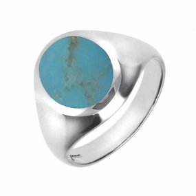 9ct White Gold Turquoise Medium Oval Signet Ring