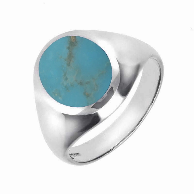 9ct White Gold Turquoise Medium Oval Signet Ring