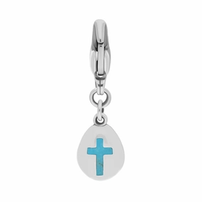 9ct White Gold Turquoise Pear Shaped Cross Clip Charm