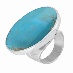 9ct White Gold Turquoise Queen's Jubilee Hallmark Large Round Ring D