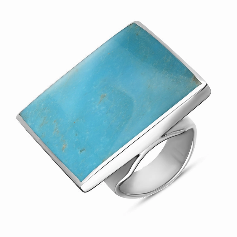 9ct White Gold Turquoise Queen's Jubilee Hallmark Large Square Ring D