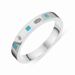 9ct White Gold Turquoise Queen's Jubilee Hallmark Princess Cut 3mm Ring D