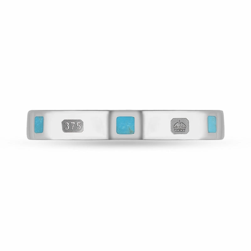 9ct White Gold Turquoise Queen's Jubilee Hallmark Princess Cut 3mm Ring D