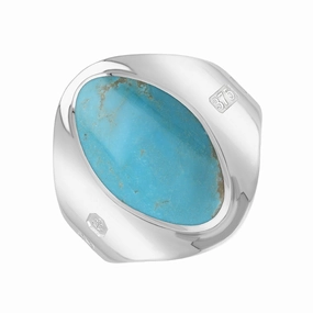 9ct White Gold Turquoise Queen's Jubilee Hallmark Small Oval Ring D