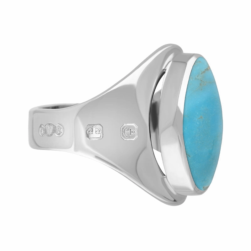 9ct White Gold Turquoise Queen's Jubilee Hallmark Small Oval Ring D