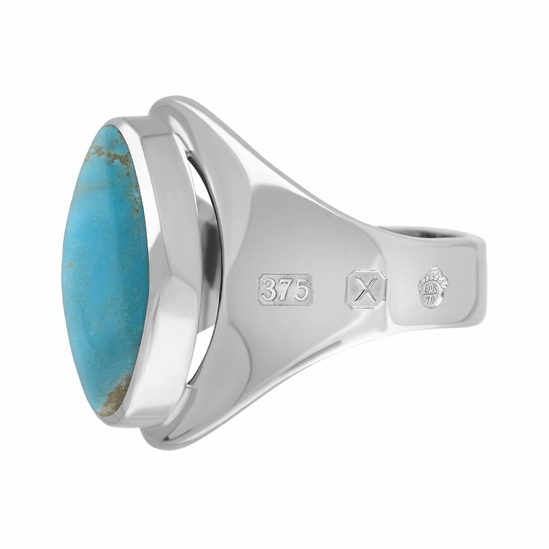 9ct White Gold Turquoise Queen's Jubilee Hallmark Small Oval Ring D