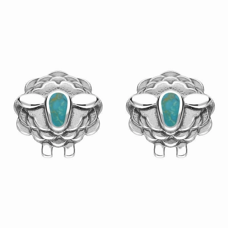 9ct White Gold Turquoise Sheep Stud Earrings