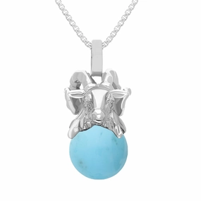 9ct White Gold Turquoise Zodiac Aries 8mm Bead Pendant